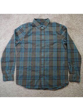 Vans Button Up Shirt Mens M Blue Plaid Classic Fit Long Sleeve Top Skater